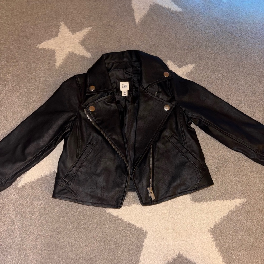 GAP Black Faux Leather Biker Jacket